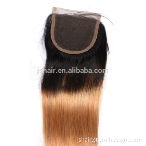two tone 1b#27 colour straight virgin brazilian hair cheap human hair lace closure with baby hair